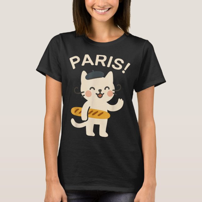 French Cat With Baguette Cute Cat Paris Funny Anim T-Shirt (Vorderseite)