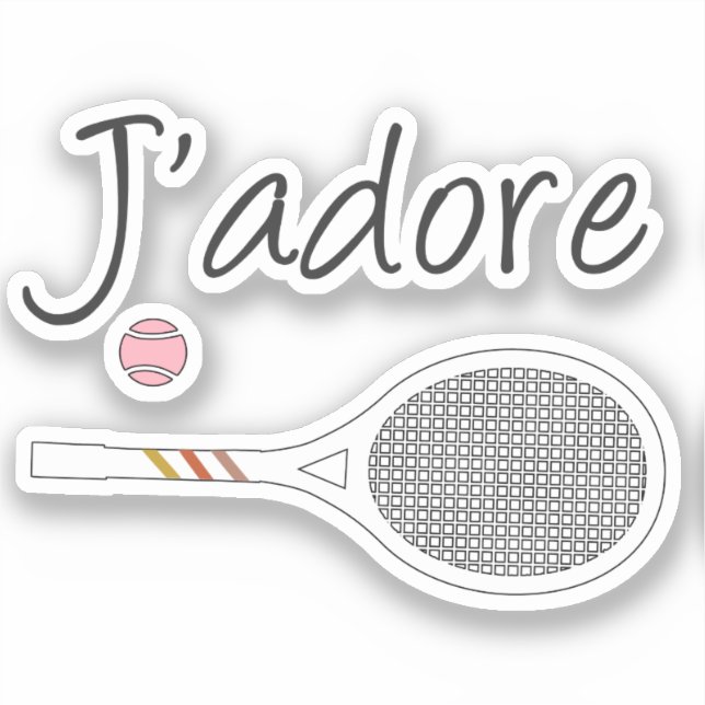 French Chic J'adore Tennis Player Retro Design Aufkleber (Vorderseite)