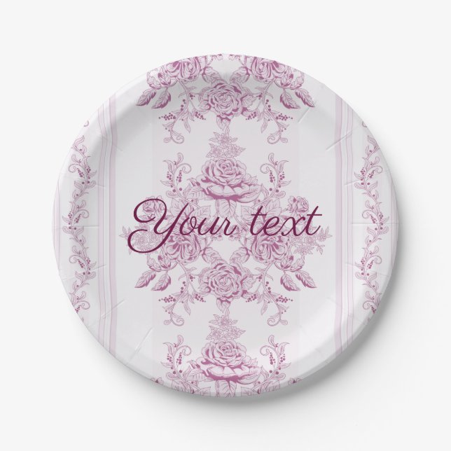French chic,pink,toile,floral,pattern,victorian,Fl Pappteller (Vorderseite)