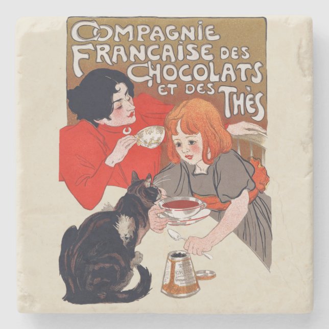 French Chocolate Party Steinlen Art Steinuntersetzer (Vorderseite)