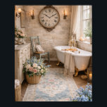 French Cottage Bathroom Wall Art & Decor  Poster<br><div class="desc">Soft French farmhouse charm for cottage-inspired bathrooms. This collection features vintage floral wall art,  rustic clocks,  and romantic cottage decor designed to create a warm European farmhouse feel.</div>