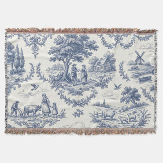 French Country - Blue & Cream Toile Countryside Decke