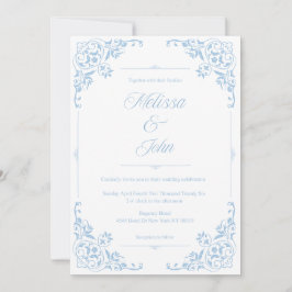 French Country Blue Filigree Wedding invitation