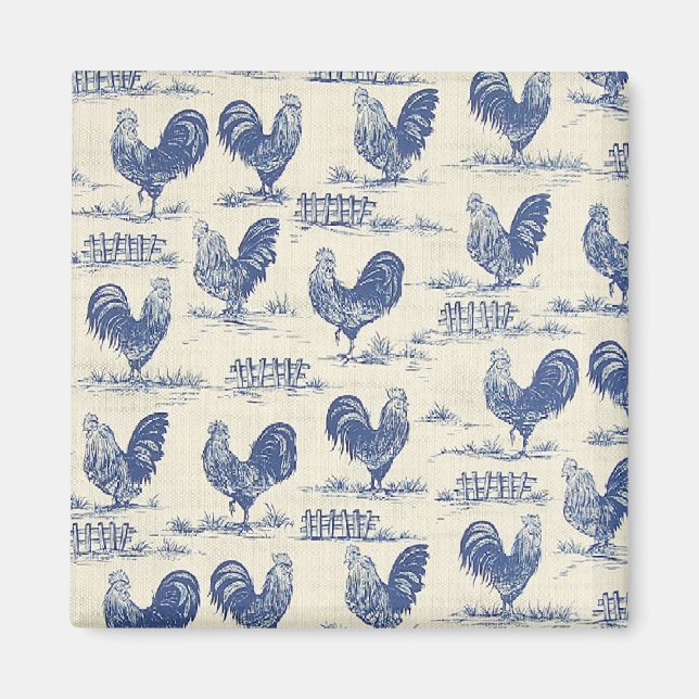 French Country Blue Roosters Kühlschrankmagnet (Vorne)