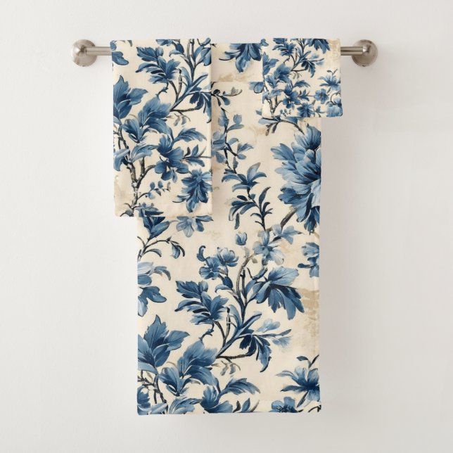 French Country Blue Toile Badhandtuch Set (Insitu)