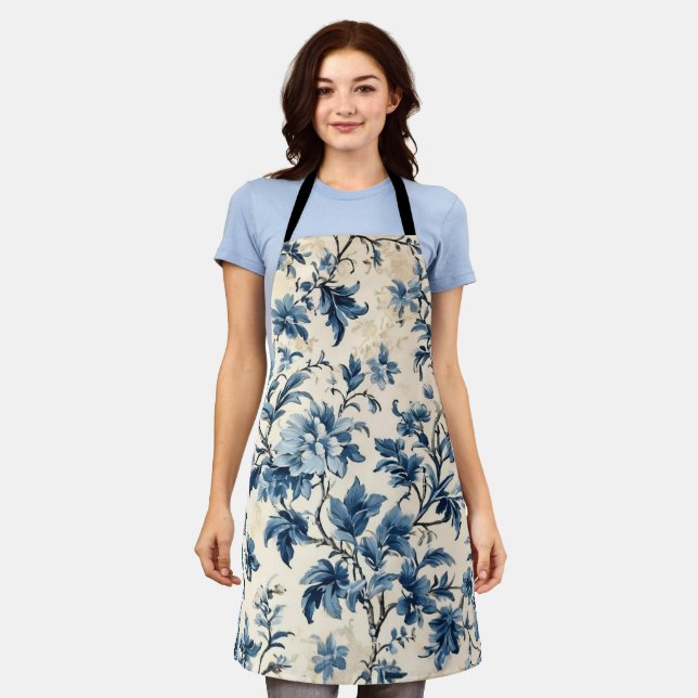 French Country Blue Toile Schürze (Getragen)