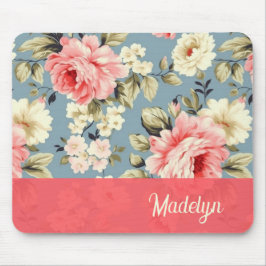 French Country Cottage Garden Floral Chic Script Mousepad