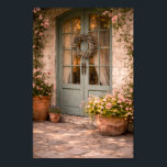 French Country Door Wall Art Poster<br><div class="desc">Bring the romantic charm of the French countryside into your home with this French country door wall art print. This peaceful courtyard scene features a vintage blue French door framed by climbing roses, soft greenery, and rustic terracotta flower pots. Warm sunlight and delicate floral details create a cozy European garden...</div>