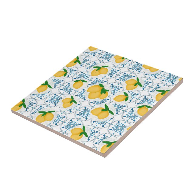 French Country Lemon Blue Floral Tile Pattern Fliese (Seite)