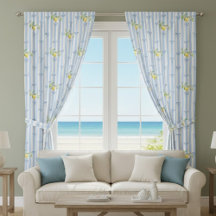 French Country Lemon  Blue Stripe Bow Pattern