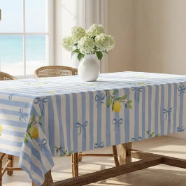 French Country Lemon – Blue Stripe Bow Pattern Tischdecke
