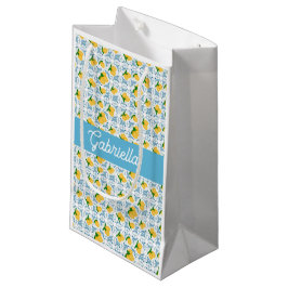 French Country Lemon Blue Tile Monogram Name Kleine Geschenktüte