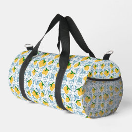 French Country Lemon Blue Tile Pattern  Duffle Bag
