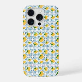 French Country Lemon Blue Tile Pattern iPhone 15 Pro Hülle