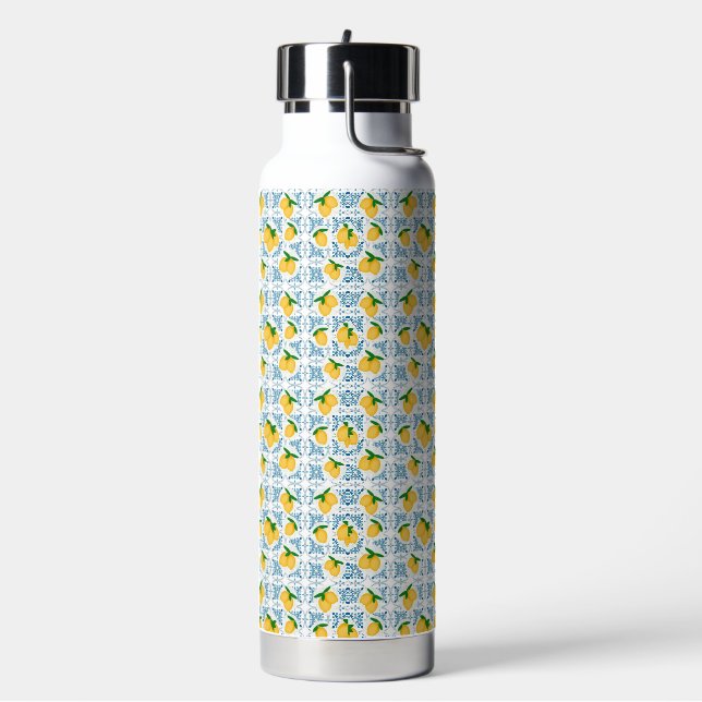 French Country Lemon Blue Tile Pattern Trinkflasche (Links)