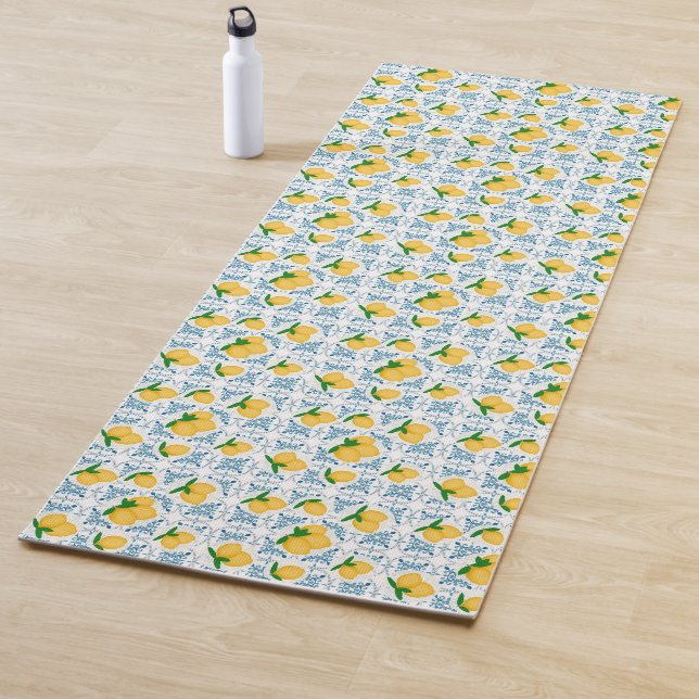French Country Lemon Blue Tile Pattern Yogamatte (Beispiel)