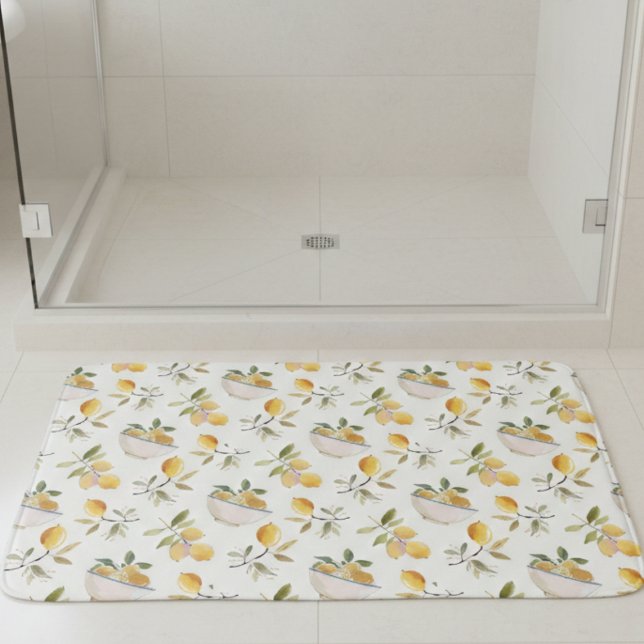 French Country Lemon Pattern Bath Mat Badematte (cute french country lemon pattern bath mat)