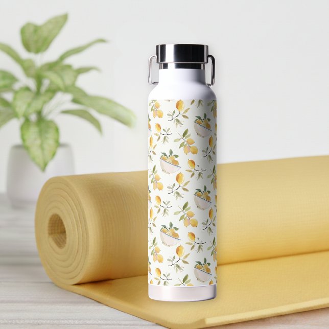 French Country Lemon Pattern Water Bottle Trinkflasche (cute elegant french country lemon citrus pattern water bottle)