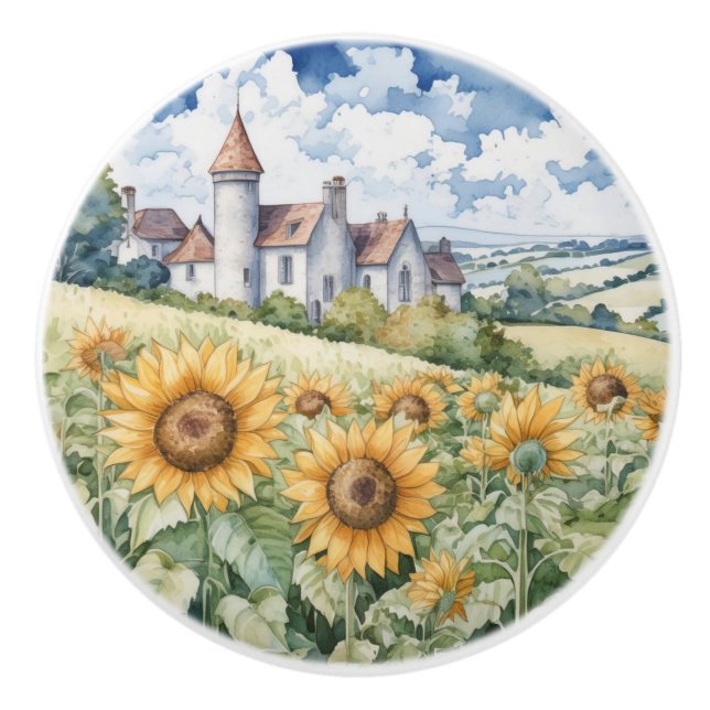 French Countryside With Sunflowers Keramikknauf (Vorderseite)