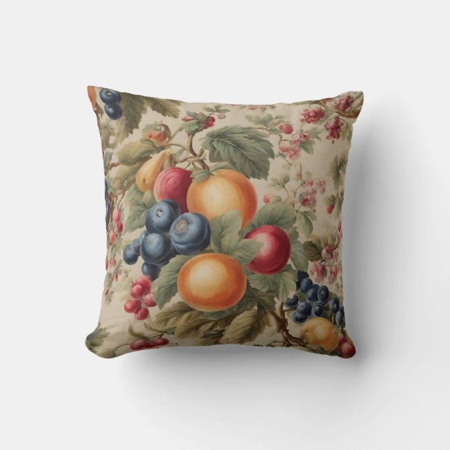 French Exquisite Fruits, Leaves, Delicate Flowers Kissen (Vorderseite)