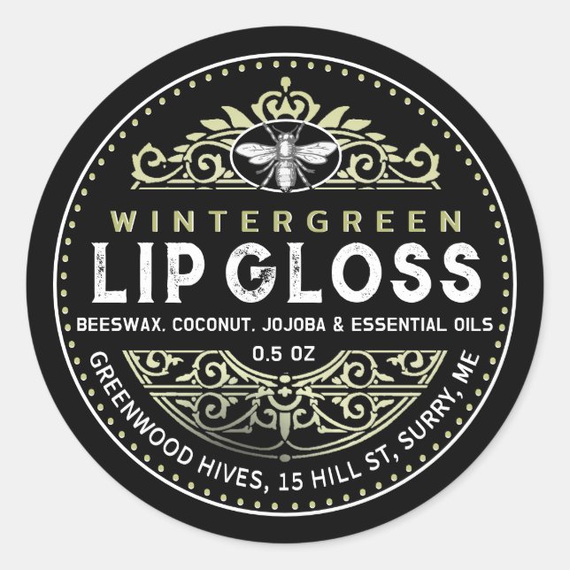 French Filagrem Grunge Sage Black Lip Gloss Balm Runder Aufkleber (Vorderseite)