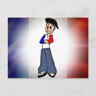 French flag & Pierre cartoon post card Postkarte