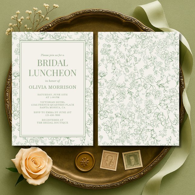 French Floral Bridal Luncheon Sage Green Ivory  Einladung (Von Creator hochgeladen)