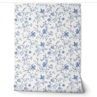 French Floral Charm Petite - Blau und Off-Weiß Tapete
