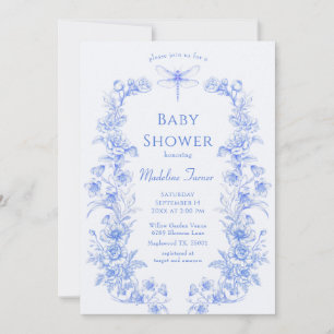 French Floral Something Blue Dragonfly Babydusche Einladung