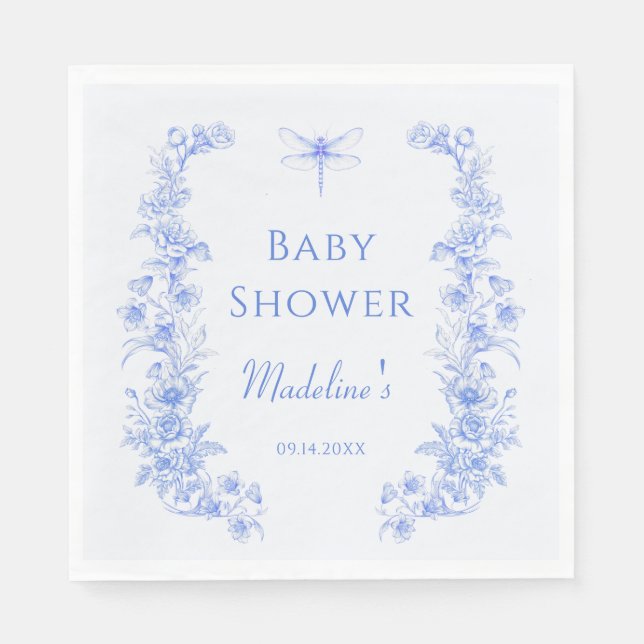 French Floral Something Blue Dragonfly Babydusche Serviette (Vorderseite)