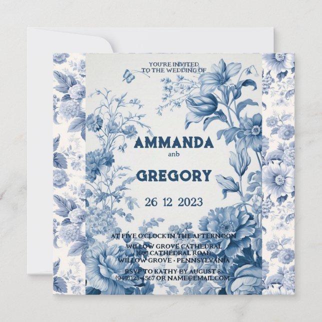 French Floral Toile Blue Invitation (Devant)