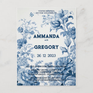 French Floral Toile Blue Invitation