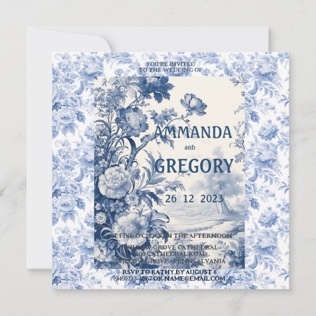 French Floral Toile Blue Invitation (Devant)