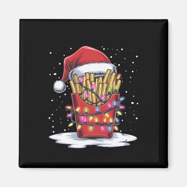 French Fries Weihnachtsbaum Weihnachtsmannmütze Li Magnet (Vorne)