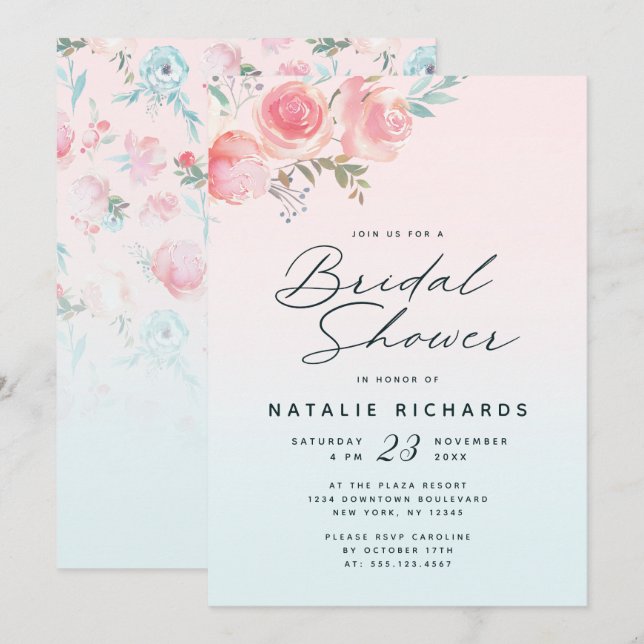 French Garden Bloral Peony Wedding Brautparty Einladung (Vorne/Hinten)