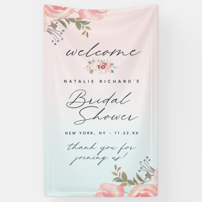 French Garden Peony Brautparty Empfang Banner (Vertikal)