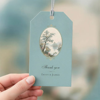French Heron Dusty Blue Wedding Gift Tag Geschenkanhänger