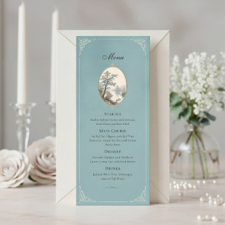 French Heron Dusty Blue Wedding Menu Menükarte