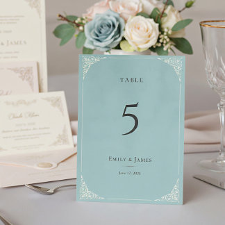 French Heron Dusty Blue Wedding Suite Tischnummer
