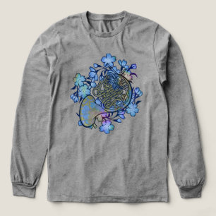 French Horn Blaue Blumen Band Klasse Tri-Blend Shirt