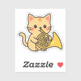French Horn Cat Cute Art Aufkleber