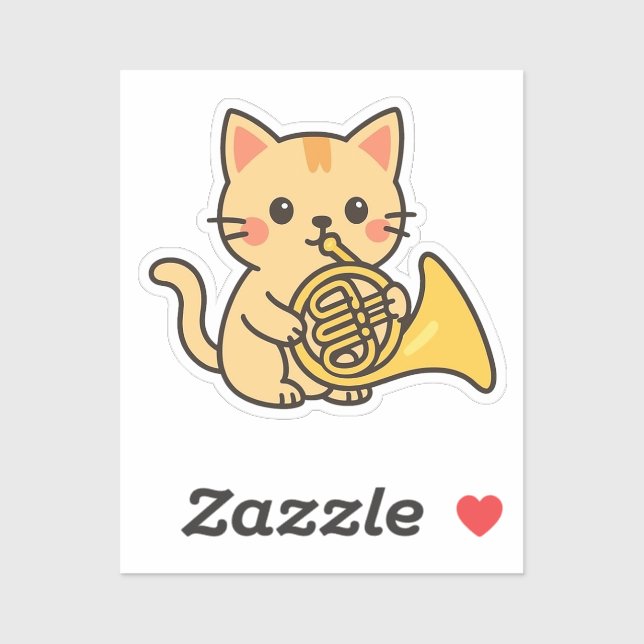 French Horn Cat Cute Art Aufkleber (Blatt)