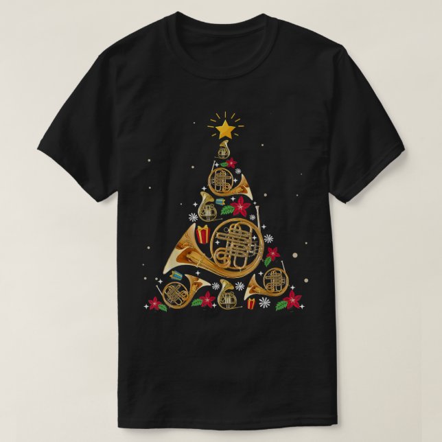 French Horn Christmas Tree T-Shirt (Design vorne)