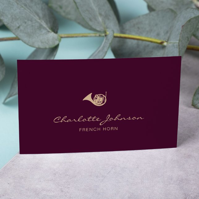 French Horn Elegant Musician Burgundy Visitenkarte (Von Creator hochgeladen)