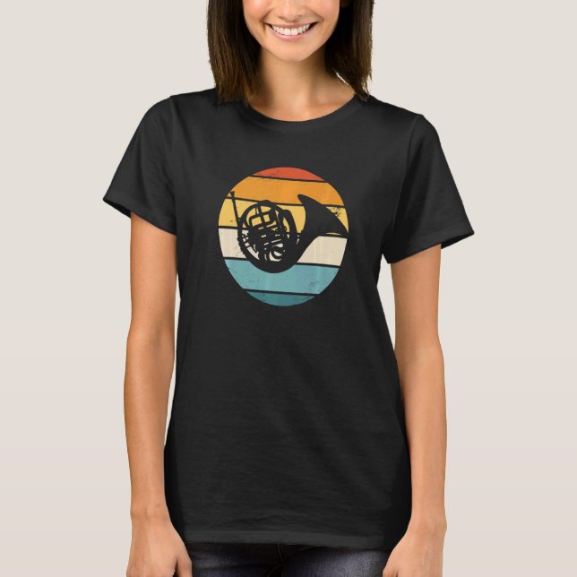 French Horn Instrument Retro Sunset   T-Shirt (Vorderseite)