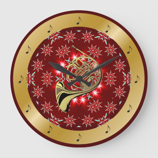 French Horn ~ Silver ~ Red ~ Gold ~ Christmas ~ Große Wanduhr (Vorderseite)