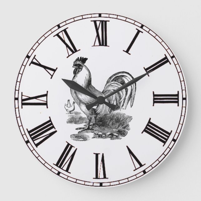 French Inspired Vintage Rooster Station Clock Große Wanduhr (Vorderseite)