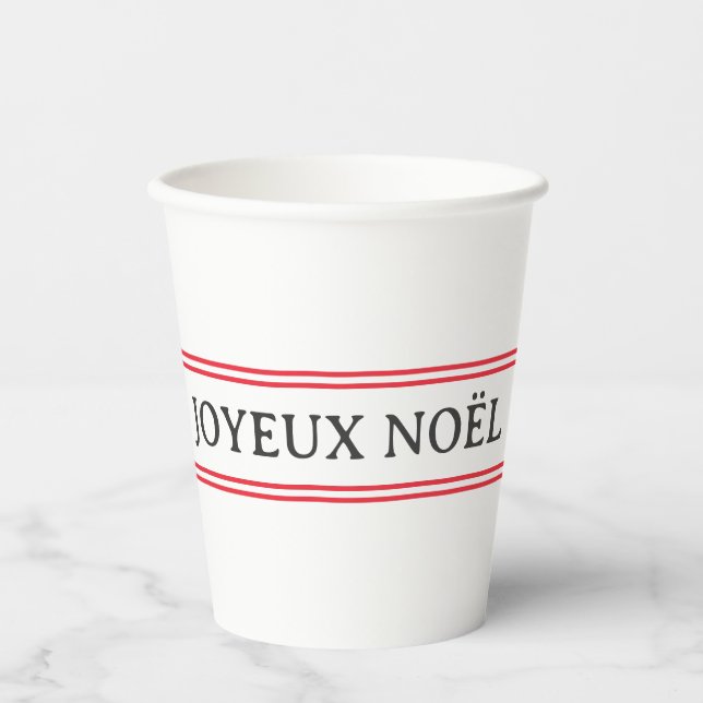 French Joyeux Noël Red Strip Weihnachten Pappbecher (Vorderseite)