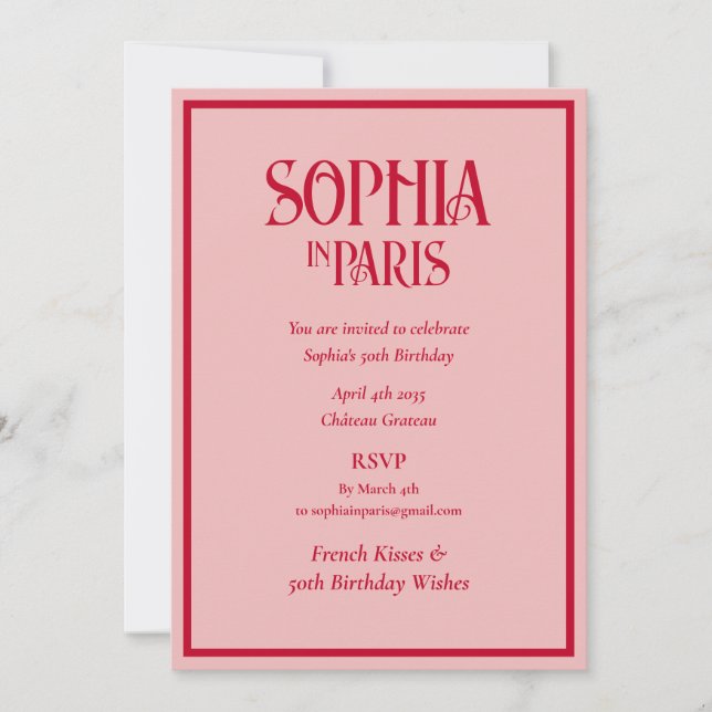 French Kisses 50. Geburtstag Wishings Paris Geburt Einladung (Vorderseite)