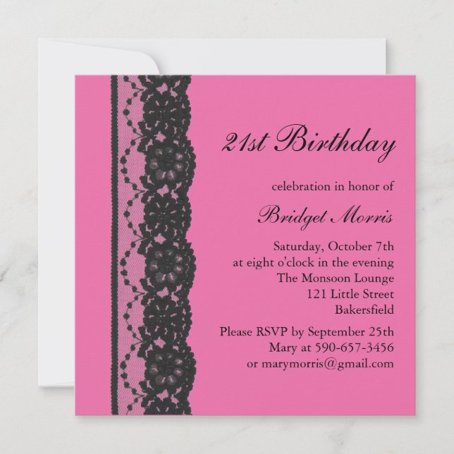 French Lace Birthday Invitation (fuchsia) (Devant)